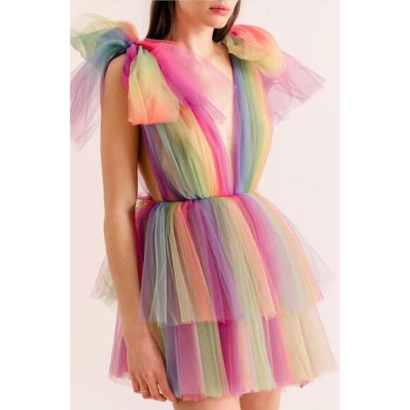 Lirika Matoshi Dream Come True Rainbow Tulle Mini Dress Size Medium - Picture 1 of 6
